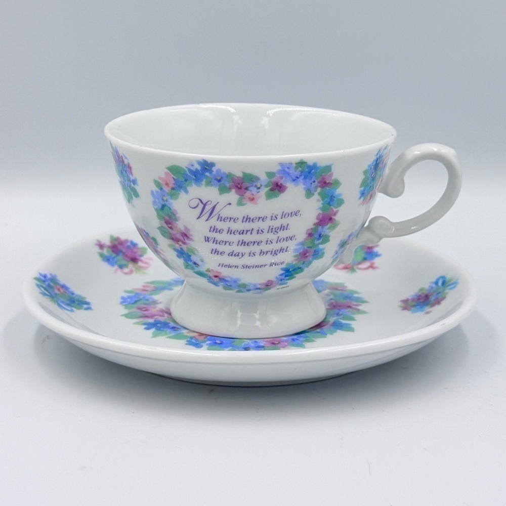 Helen Steiner Rice Blue Floral Teacup & Saucer Gift Set